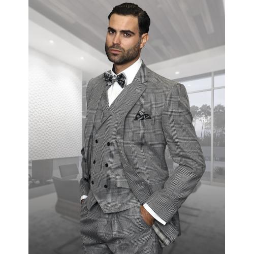Statement Confidence Grey / Black Plaid Super 150's Wool Vested Suit TZ-925